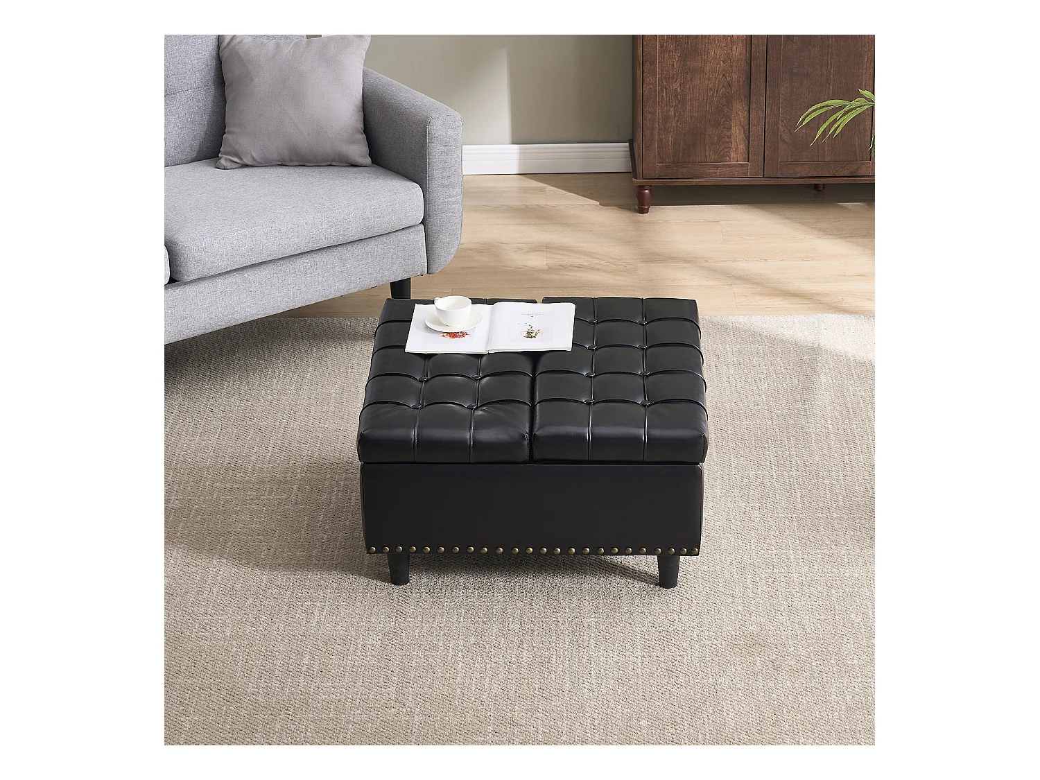 Chaise carrée avec rangement - Banc avec espace de rangement - PU noir