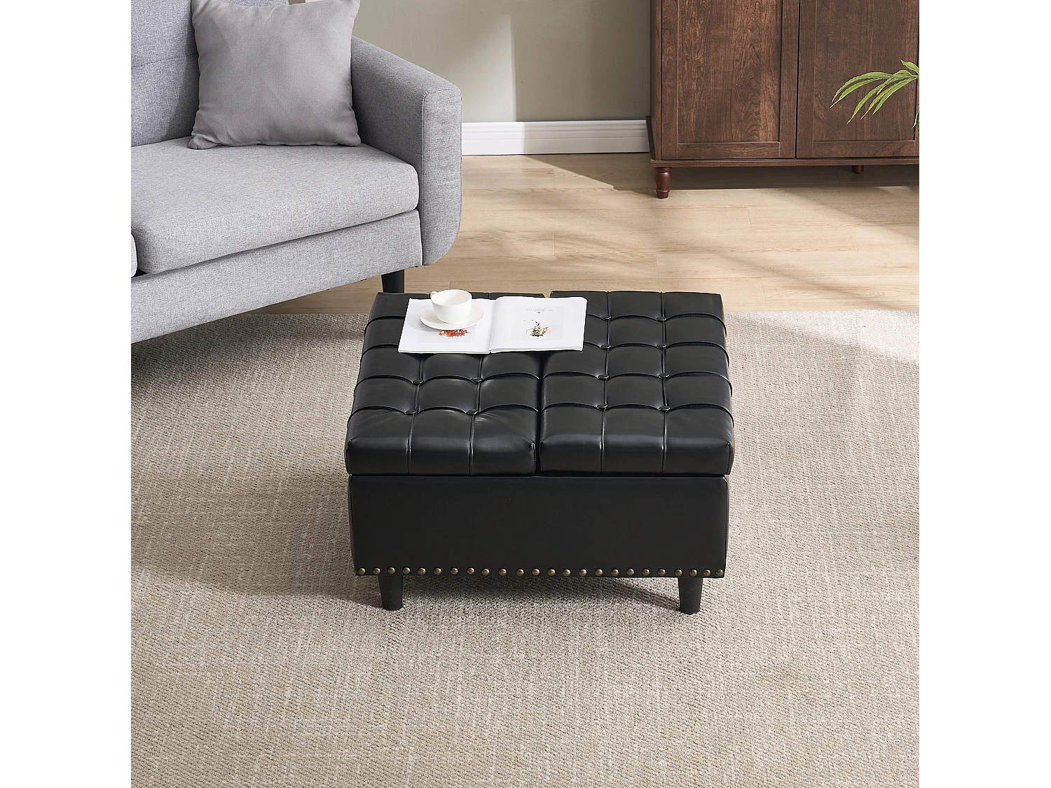 Chaise carrée avec rangement - Banc avec espace de rangement - PU noir