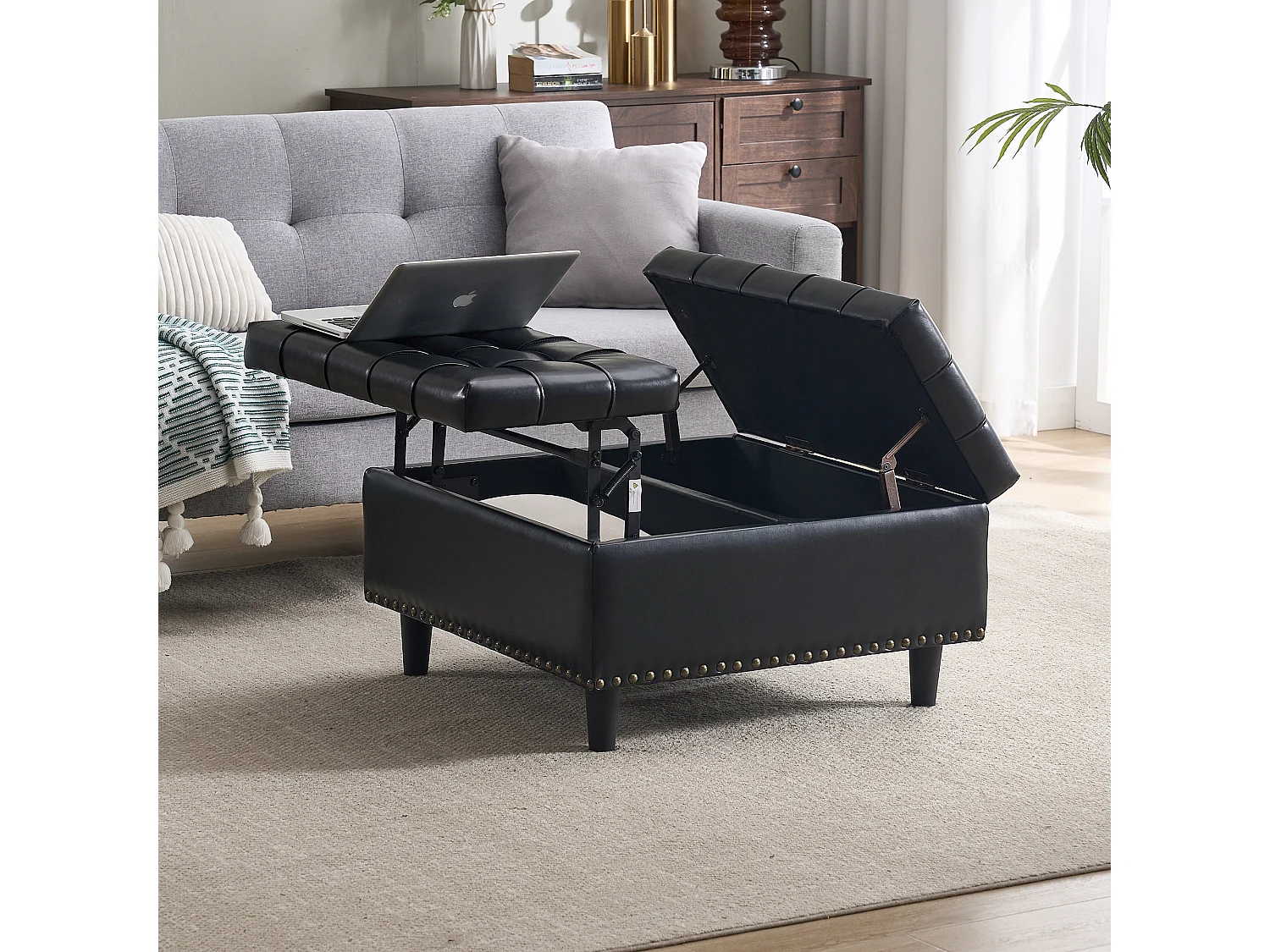 Chaise carrée avec rangement - Banc avec espace de rangement - PU noir