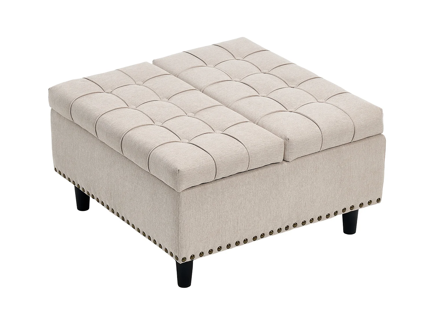 Quadratischer Stuhl mit Stauraum - Bank mit Stauraum - Beige PU