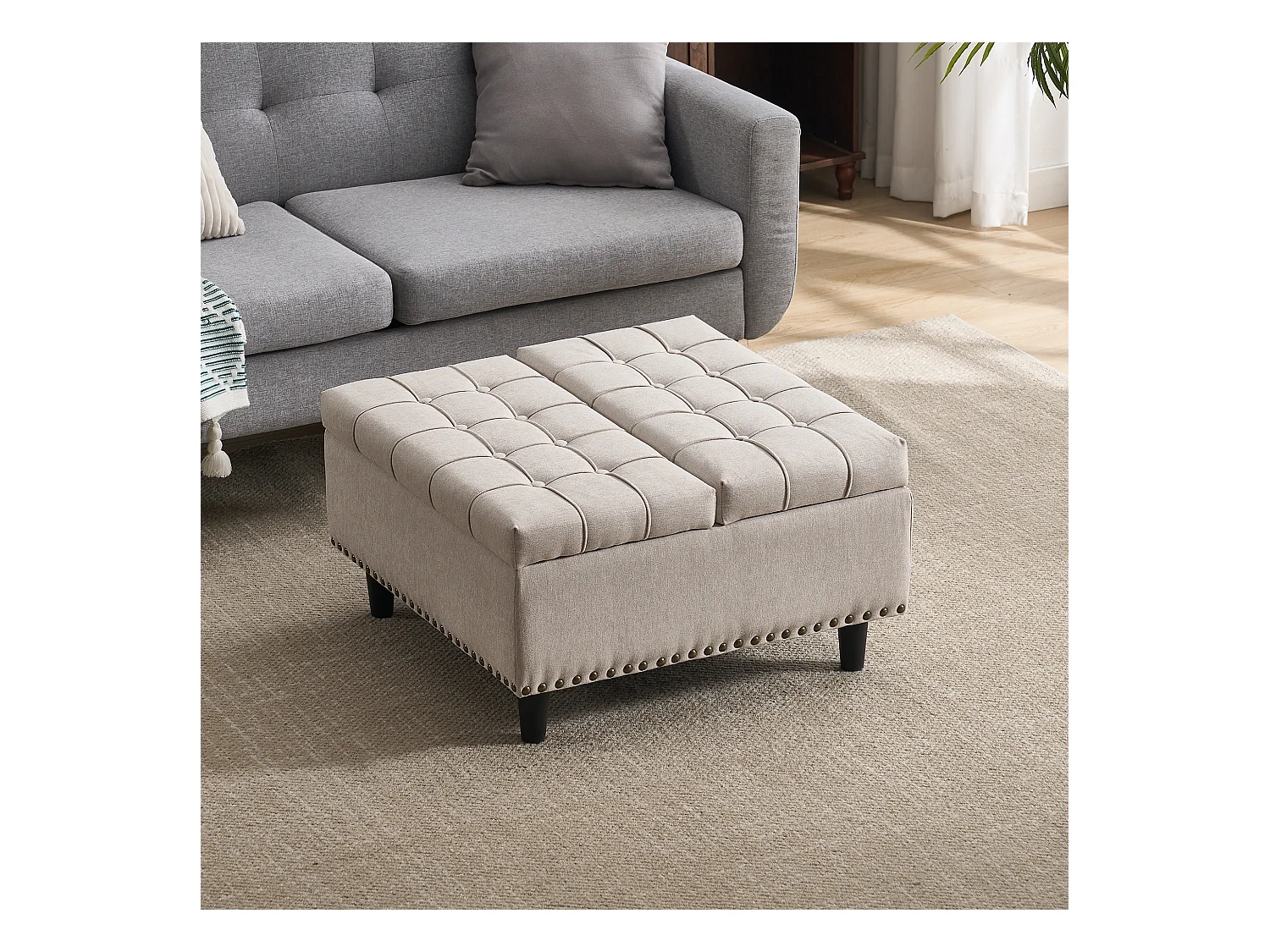 Chaise carrée avec rangement - Banc avec espace de rangement - PU beige