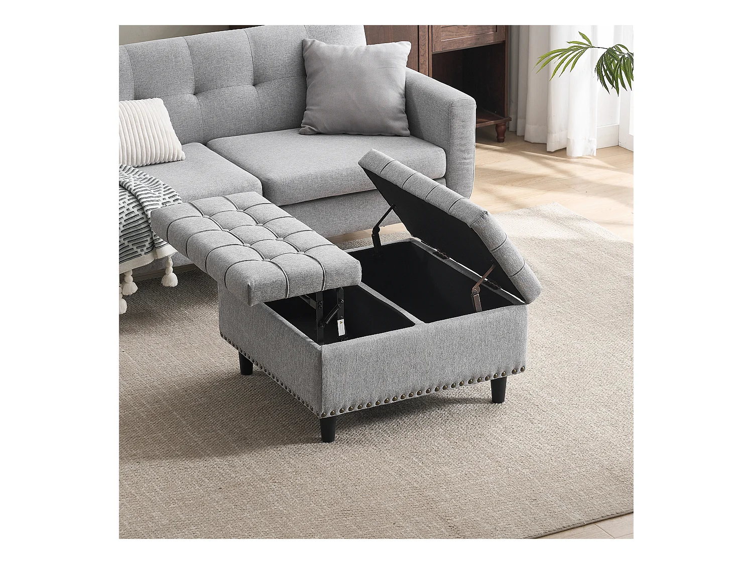 Chaise carrée avec rangement - Banc avec espace de rangement - PU gris
