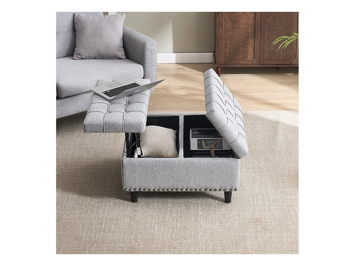 Chaise carrée avec rangement - Banc avec espace de rangement - PU gris