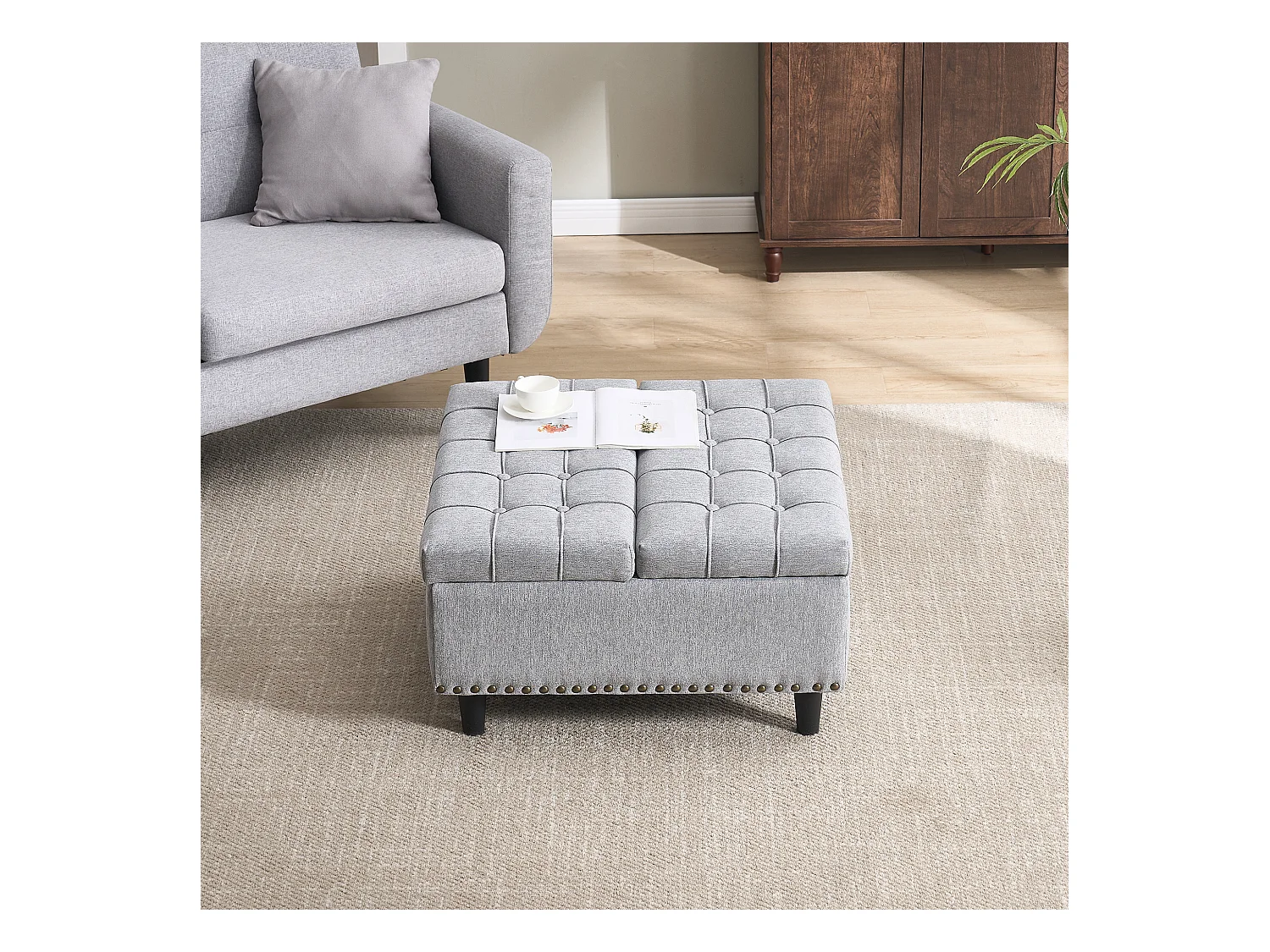 Chaise carrée avec rangement - Banc avec espace de rangement - PU gris