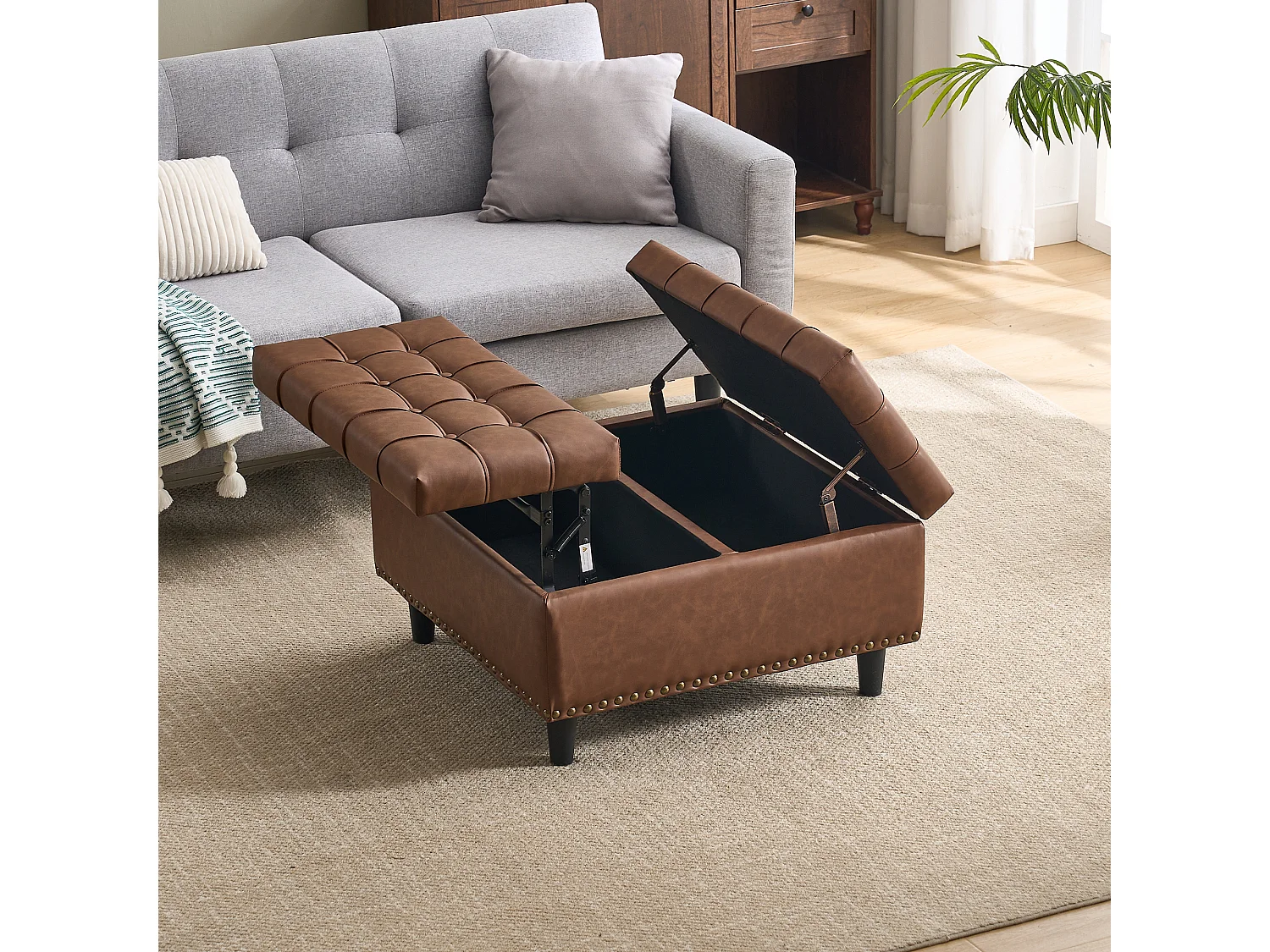Chaise carrée avec rangement - Banc avec espace de rangement - PU marron