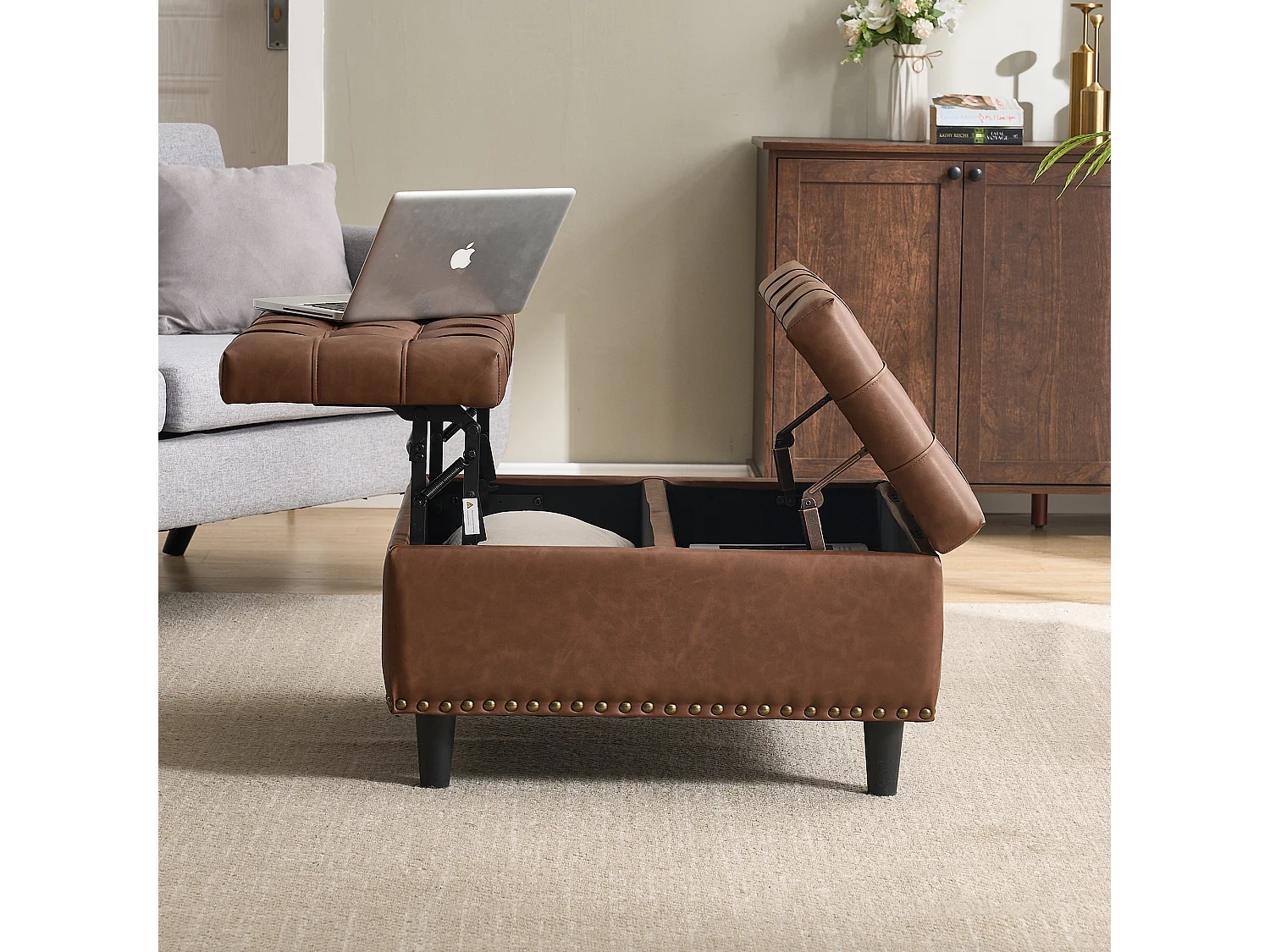 Chaise carrée avec rangement - Banc avec espace de rangement - PU marron