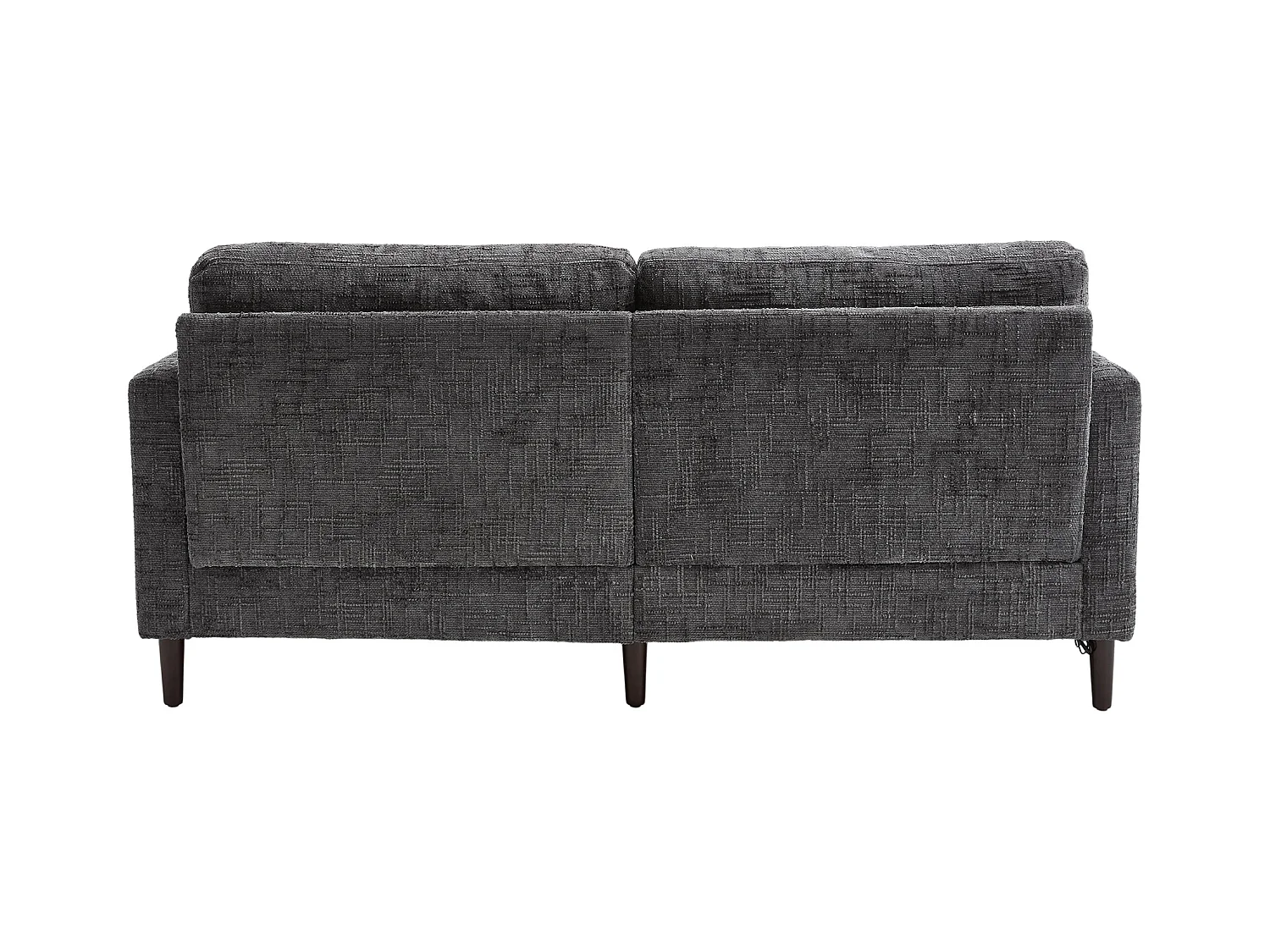 Canapé 2 places gris en chenille - Canapé droit avec rangement et éclairage LED - port de charge USB et pieds en bois