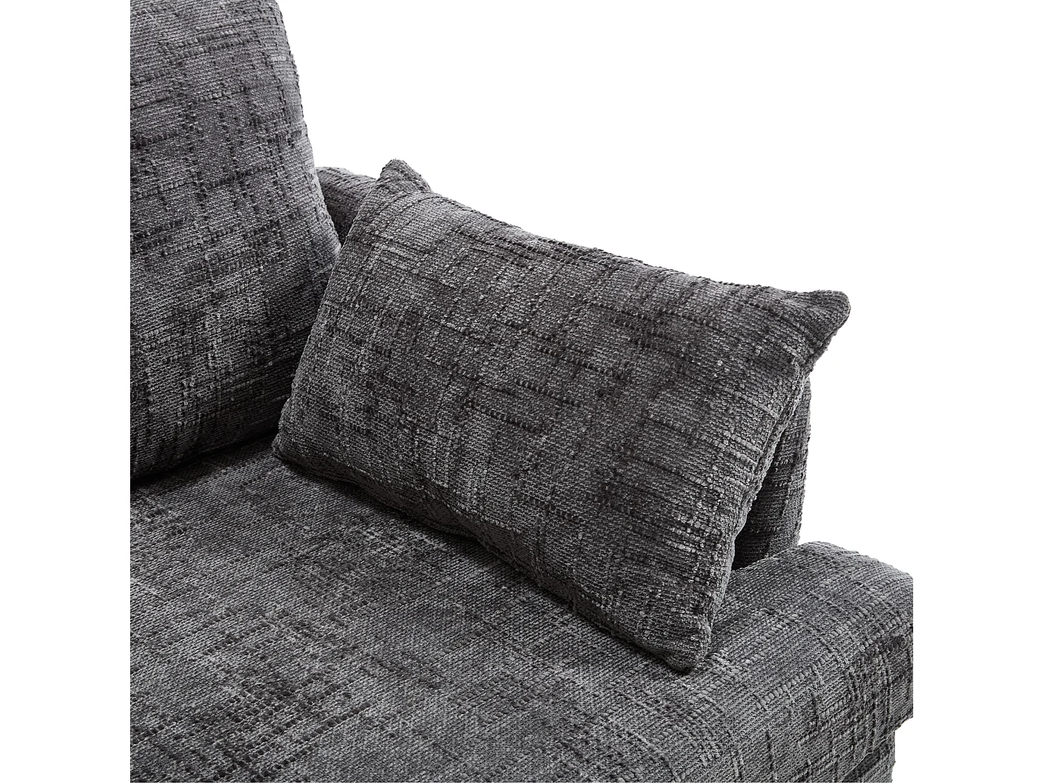 Grijze chenille 2-zitsbank - Rechte bank met opbergruimte en ledverlichting - USB-oplaadpoort en houten poten