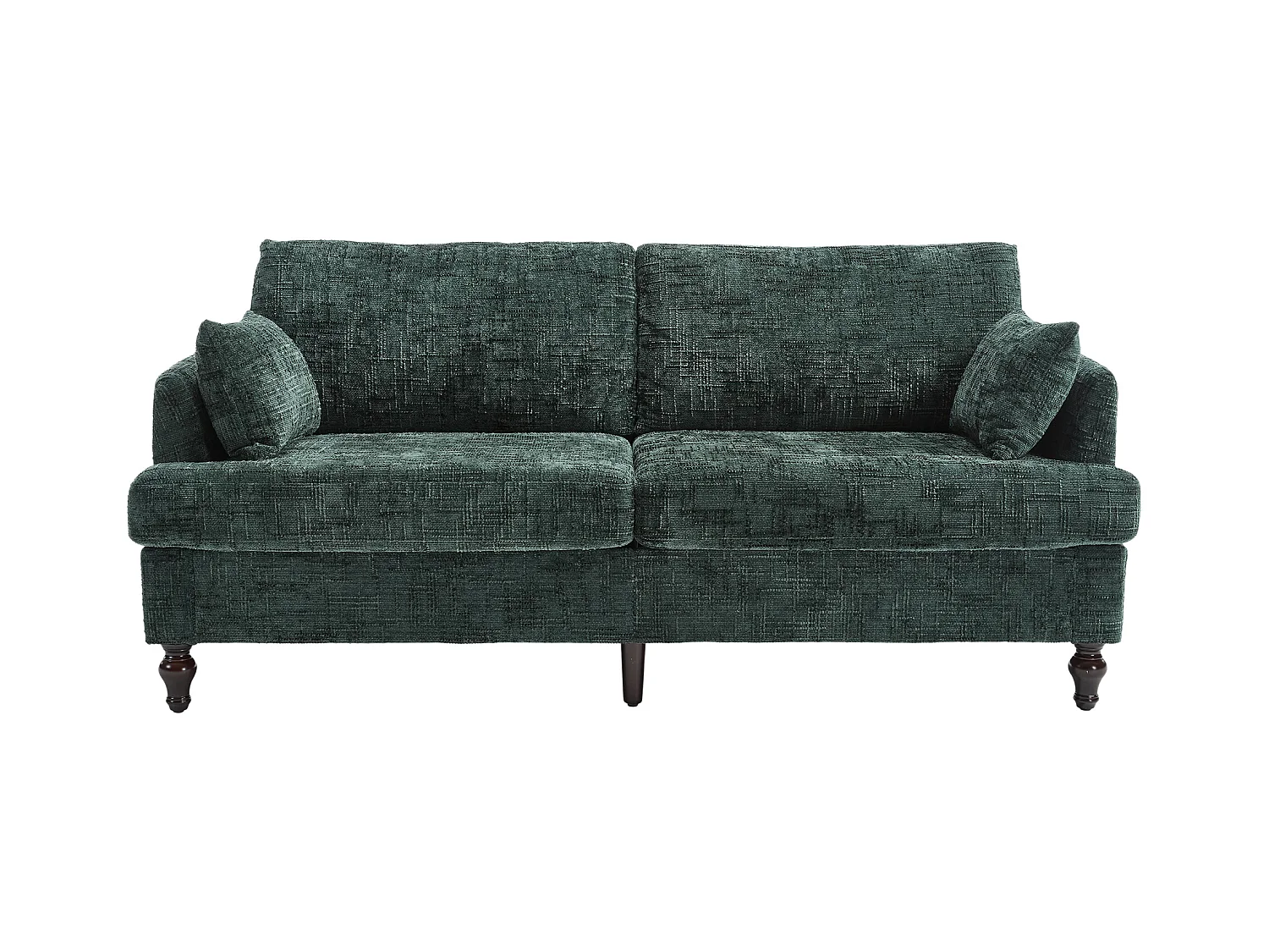 Canapé 2 places vert en chenille - Canapé droit avec rangement et éclairage LED - port de charge USB et pieds en bois