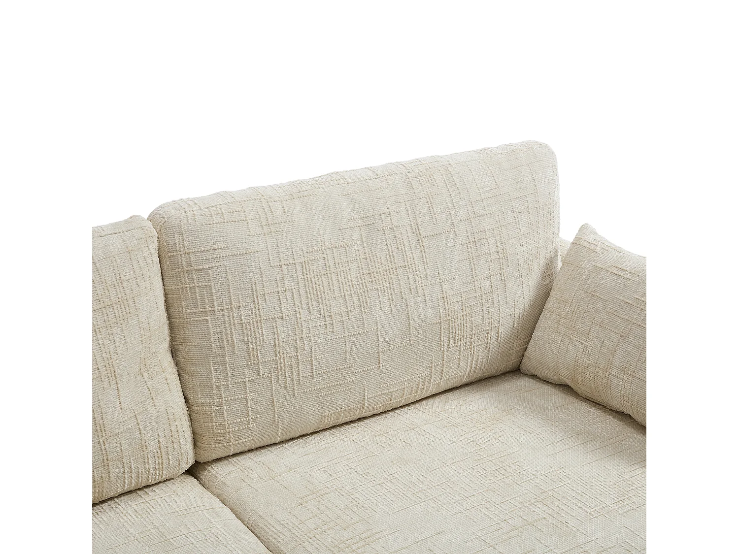 Sofá de 2 plazas de chenilla beige - Sofá recto con almacenaje e iluminación LED - Puerto de carga USB y patas de madera