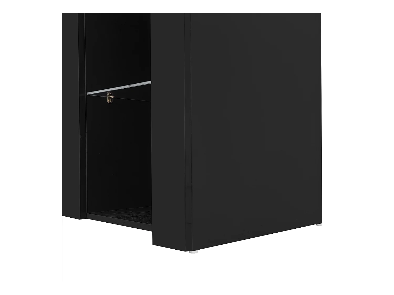 Buffet noir brillant – Buffet avec 1 porte et 6 compartiments de rangement ouverts – etagères et portes en verre