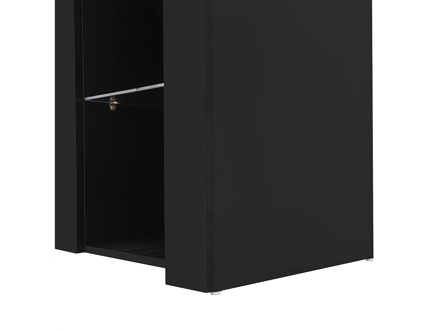 Buffet noir brillant – Buffet avec 1 porte et 6 compartiments de rangement ouverts – etagères et portes en verre