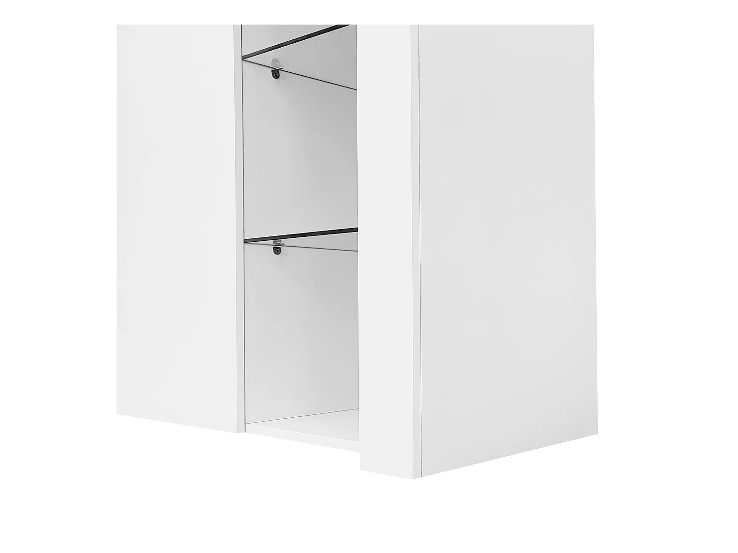 Buffet blanc brillant – Buffet avec 1 porte et 6 compartiments de rangement ouverts – etagères et portes en verre