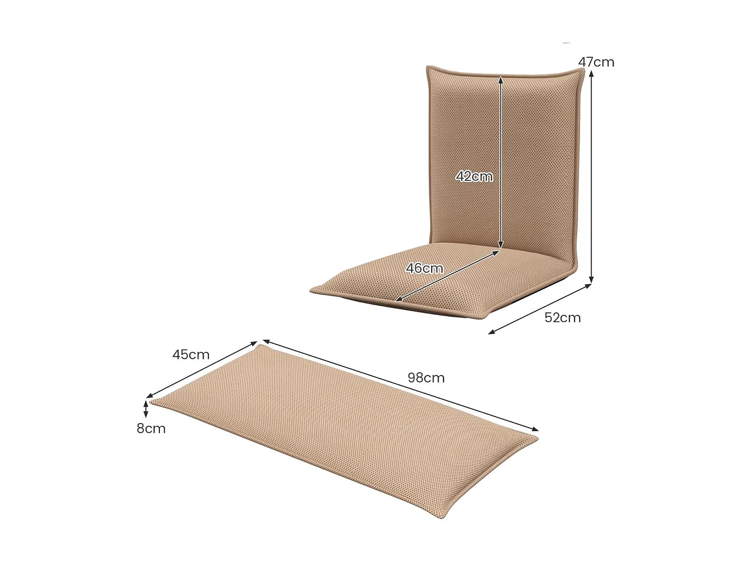 Chaise de Sol Pliable Tatami Inclinable en 6 Position 44 x 54,5 x 53,5 CM  Marron