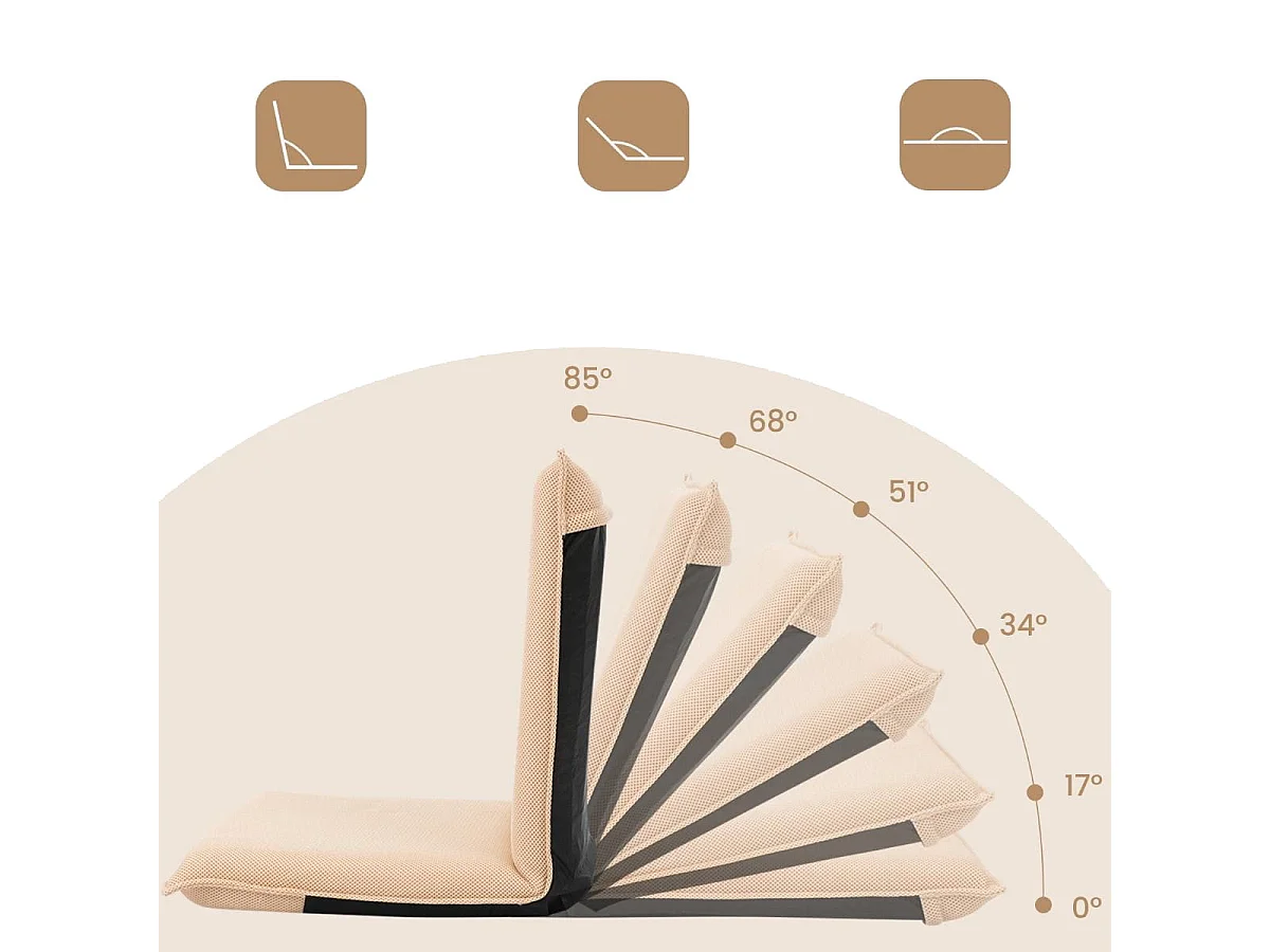 Chaise de Sol Pliable Tatami Inclinable en 6 Position 44 x 54,5 x 53,5 CM  Marron