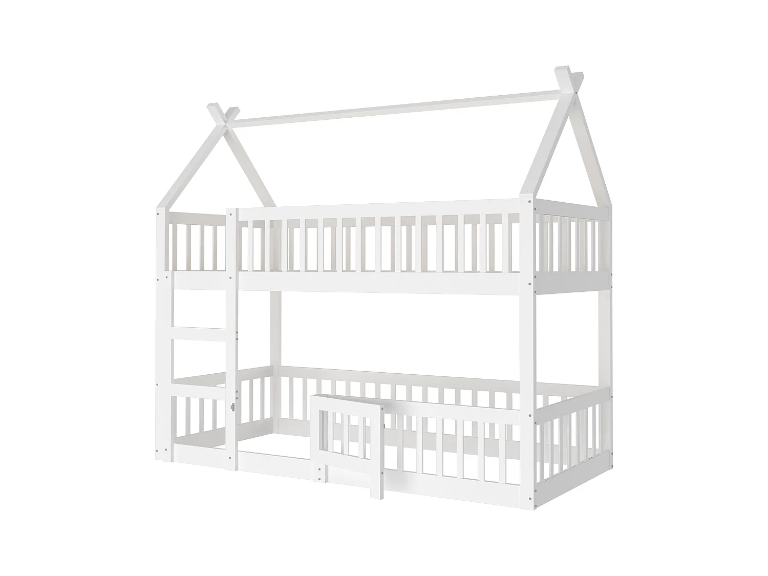 Lit superposé 90 x 200 cm - Lit enfant avec escalier et barrières - lit superposé inférieur avec porte - bois blanc