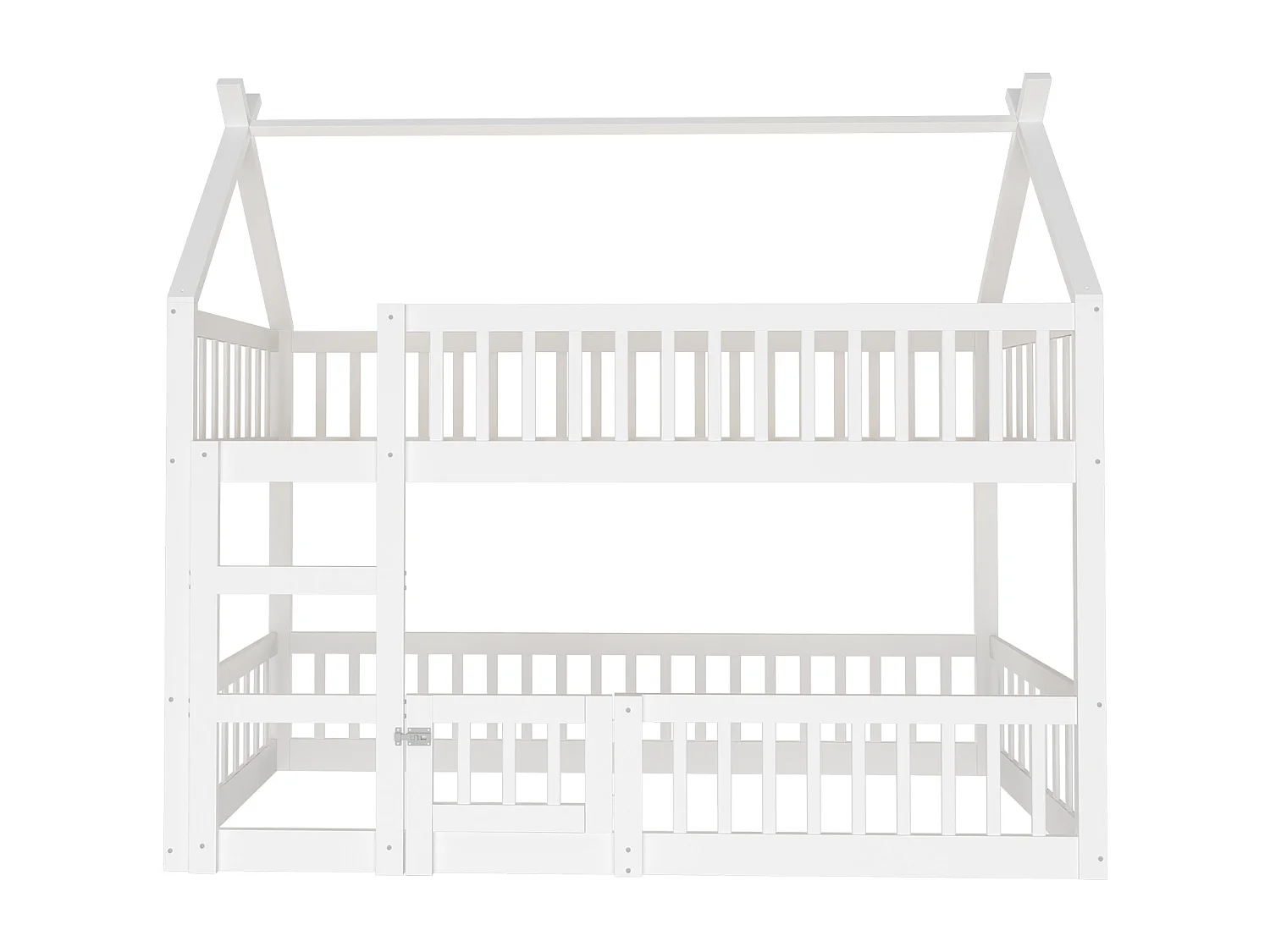 Litera 90 x 200 cm - Cama infantil con escalera y barreras - Litera inferior con puerta - Madera blanca