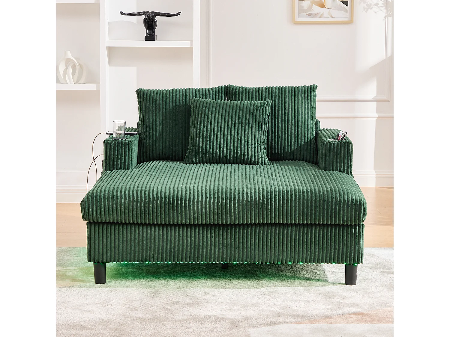 Groene 1-zitsbank - Relaxfauteuil met bekerhouders aan de zijkant en USB-oplaadpoort - LED-sfeerverlichting