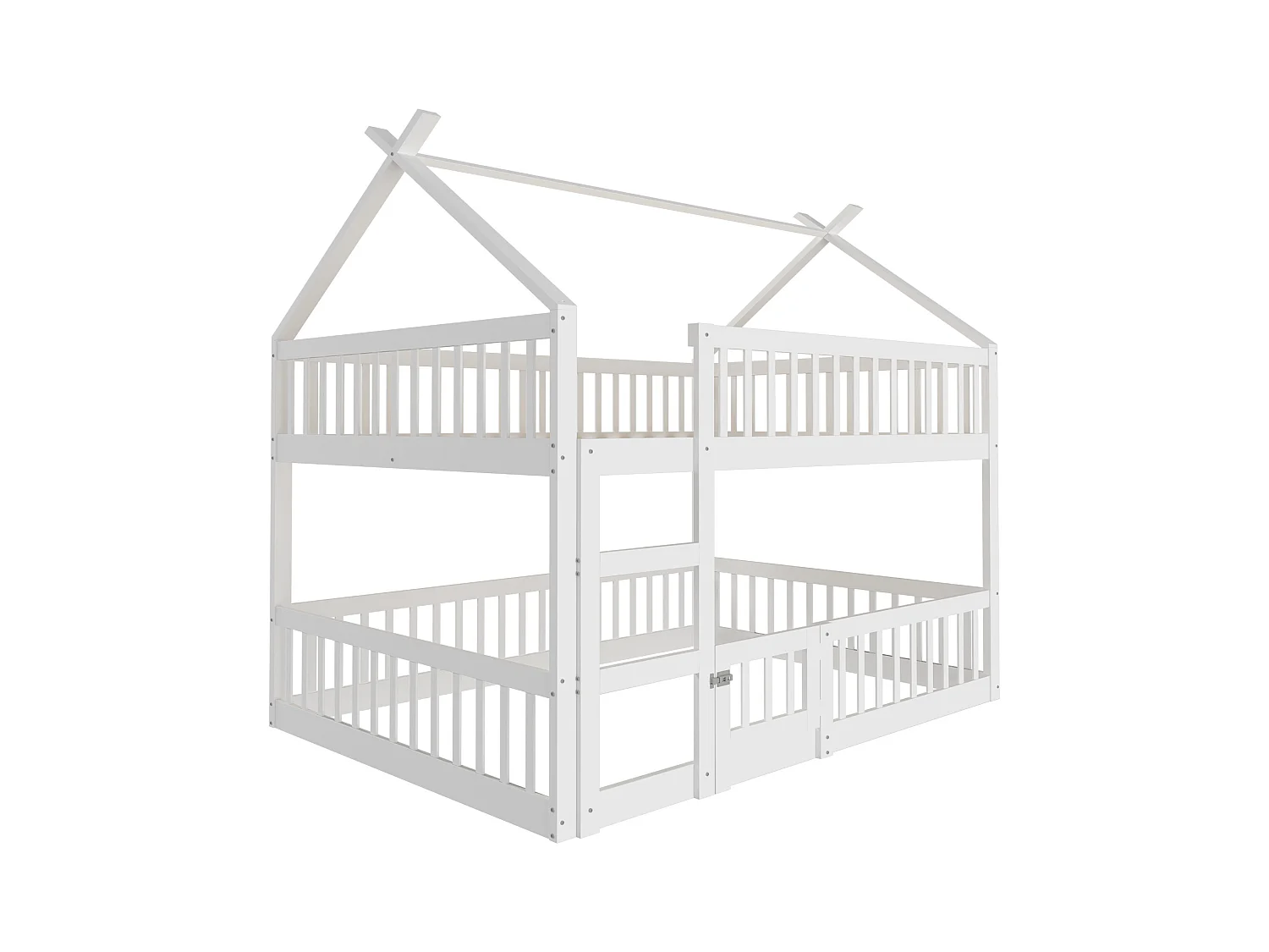 Stapelbed 140 x 200 cm - Kinderbed met trap en barrières - Onderste stapelbed met deur - Wit hout