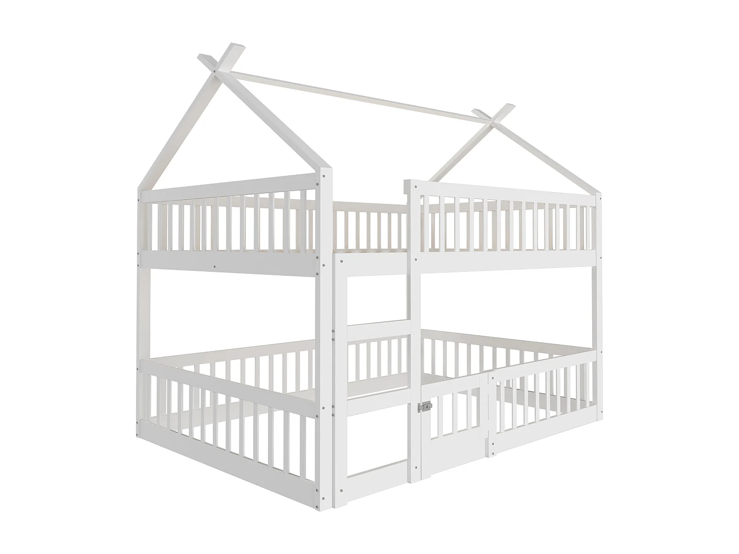 Lit superposé 140 x 200 cm - Lit enfant avec escalier et barrières - lit superposé inférieur avec porte - bois blanc