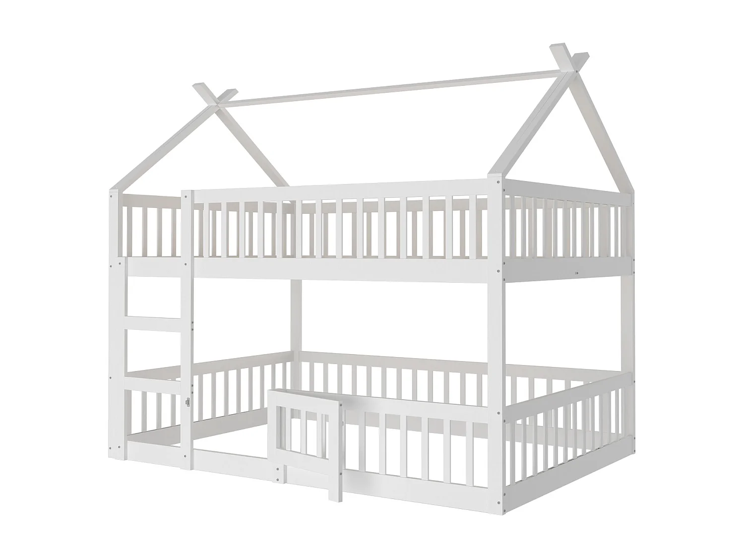 Lit superposé 140 x 200 cm - Lit enfant avec escalier et barrières - lit superposé inférieur avec porte - bois blanc