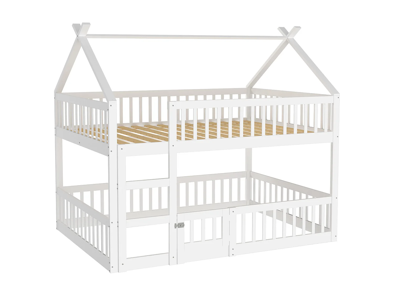 Lit superposé 140 x 200 cm - Lit enfant avec escalier et barrières - lit superposé inférieur avec porte - bois blanc