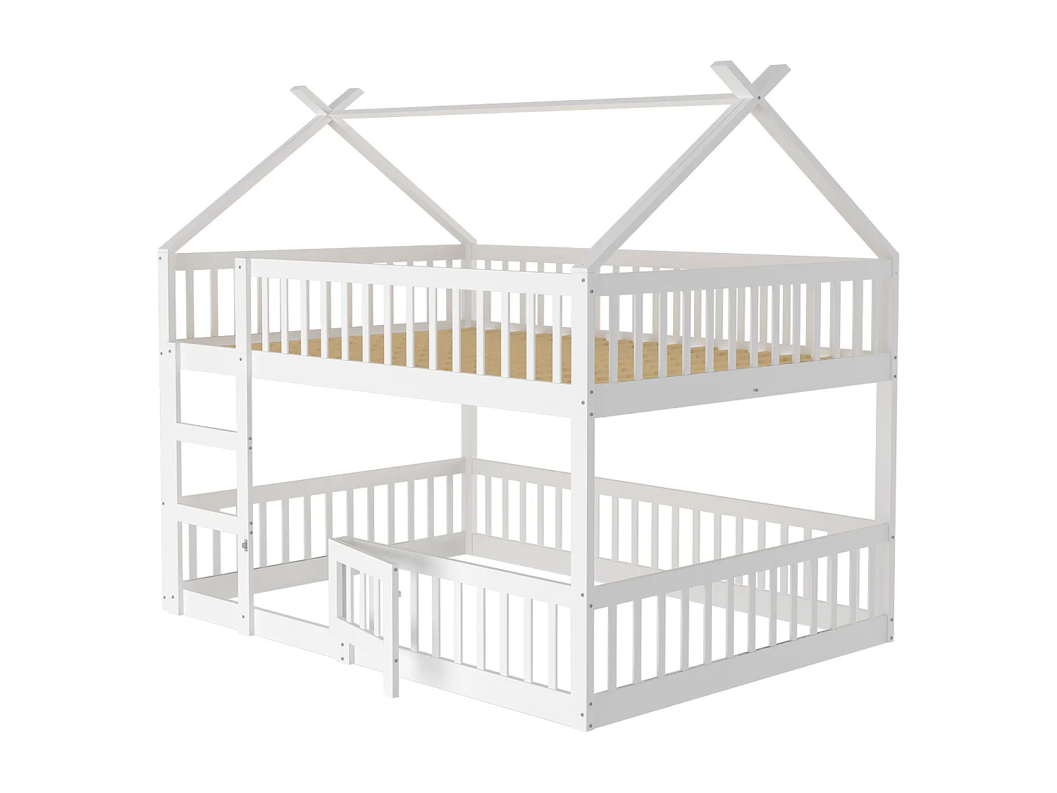 Lit superposé 140 x 200 cm - Lit enfant avec escalier et barrières - lit superposé inférieur avec porte - bois blanc