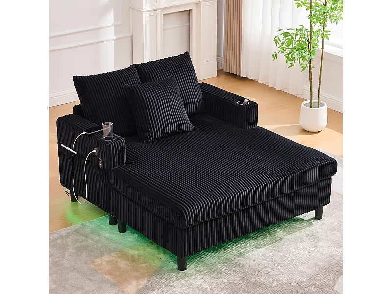 Zwarte 1-zitsbank - Relaxfauteuil met bekerhouders aan de zijkant en USB-oplaadpoort - LED-sfeerverlichting