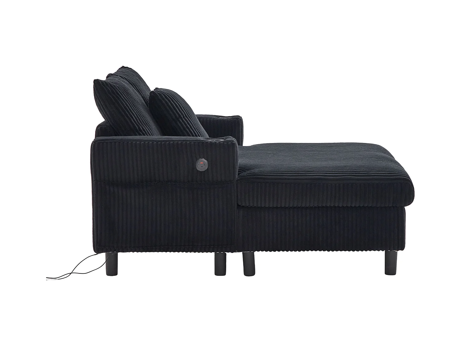 Schwarzes 1-Sitzer-Sofa – Ruhesessel mit seitlichen Getränkehaltern und USB-Ladeanschluss – LED-Stimmungsbeleuchtung