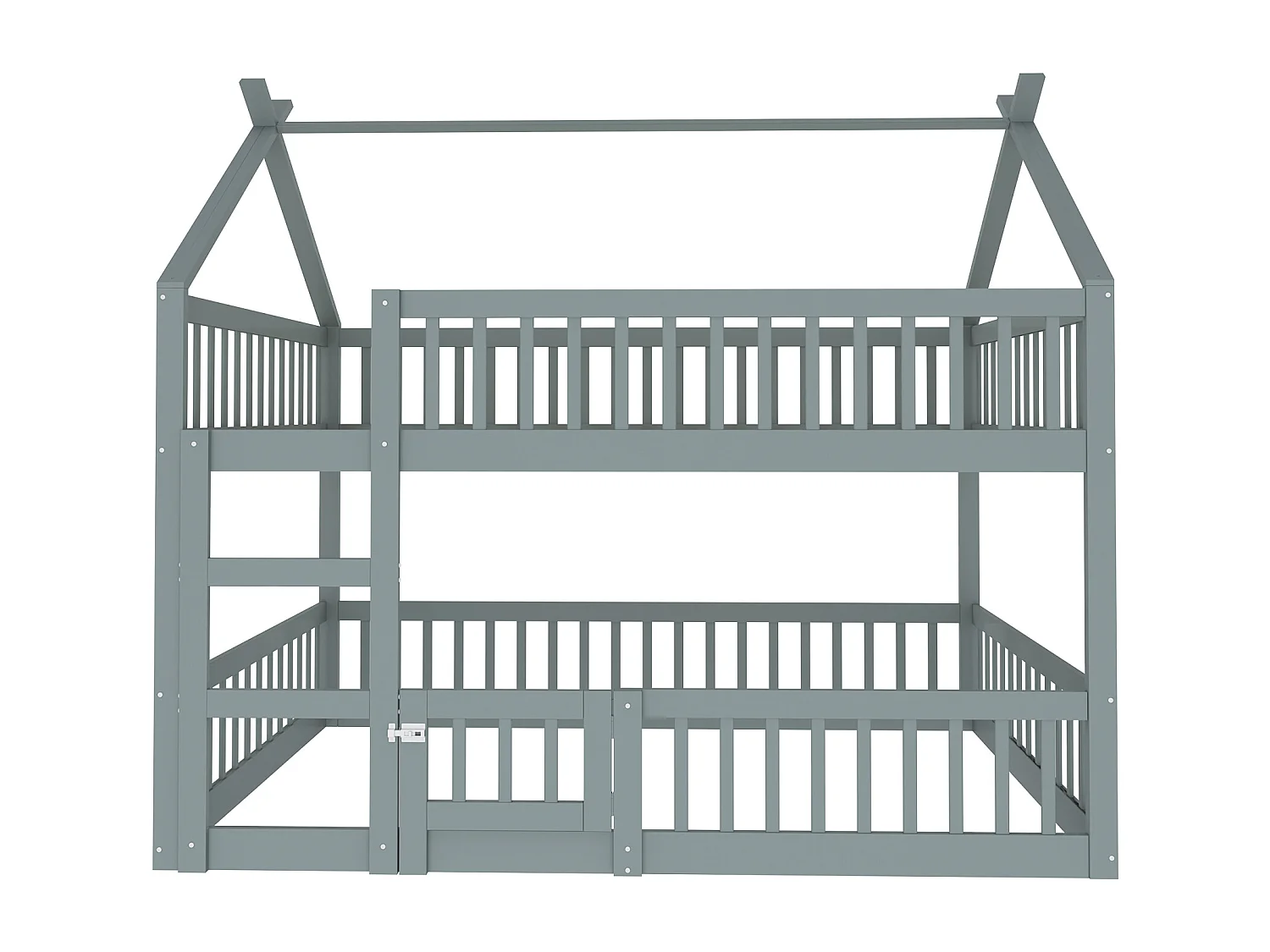 Beliche 140 x 200 cm - Cama de criança com escada e corrimão - beliche inferior com porta - madeira cinza