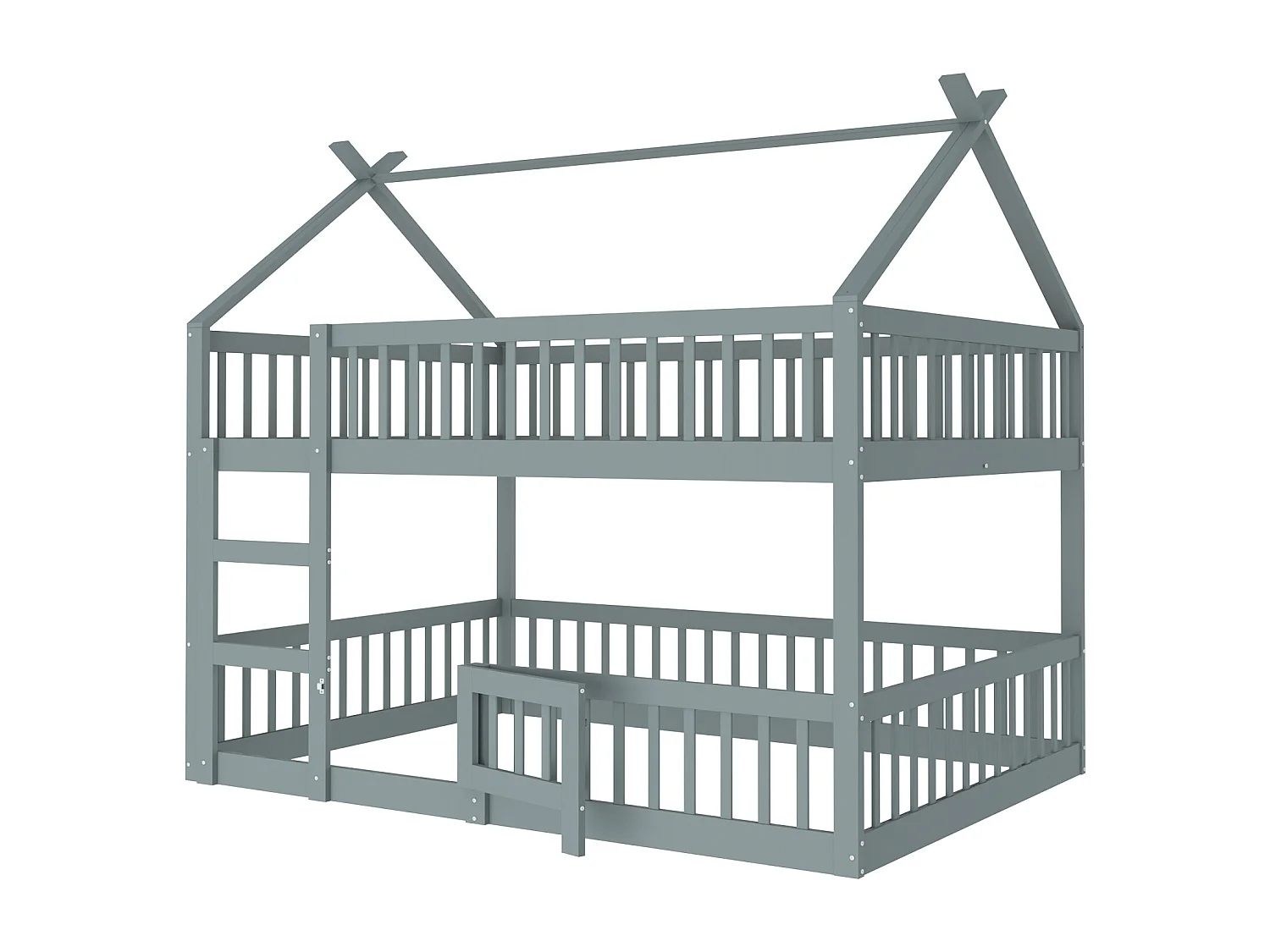 Beliche 140 x 200 cm - Cama de criança com escada e corrimão - beliche inferior com porta - madeira cinza