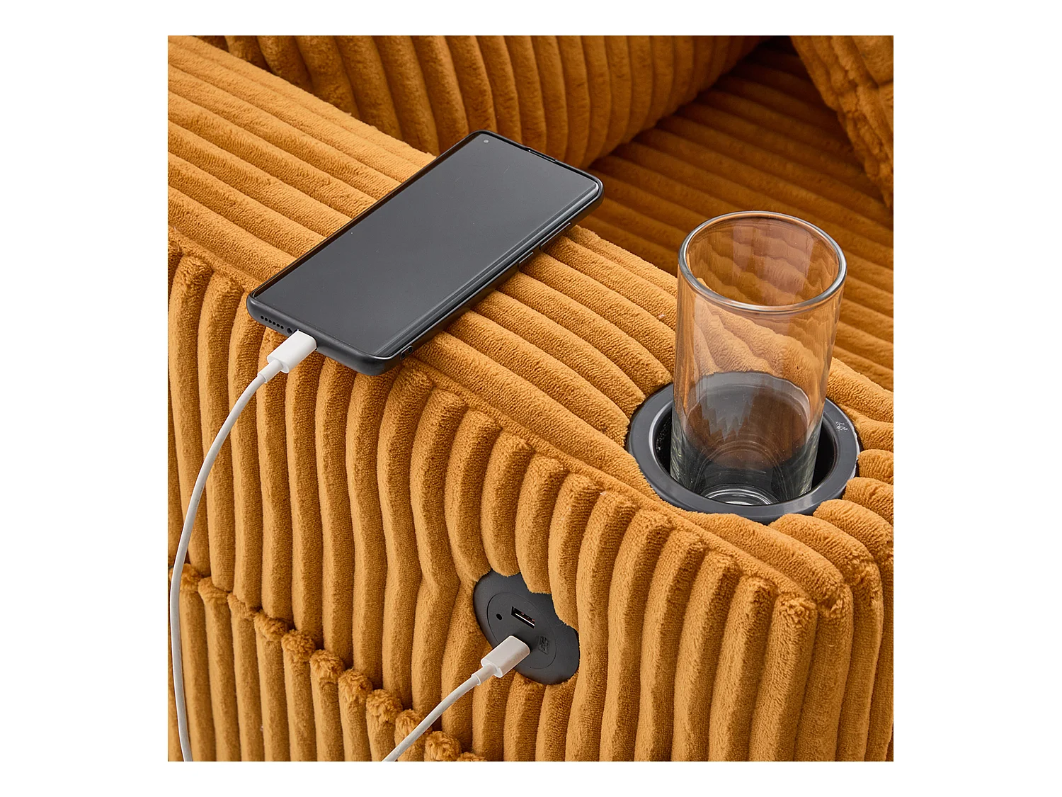 Canapé 1 place jaune - Fauteuil inclinable avec porte-gobelets latéraux et port de charge USB - éclairage d'ambiance LED