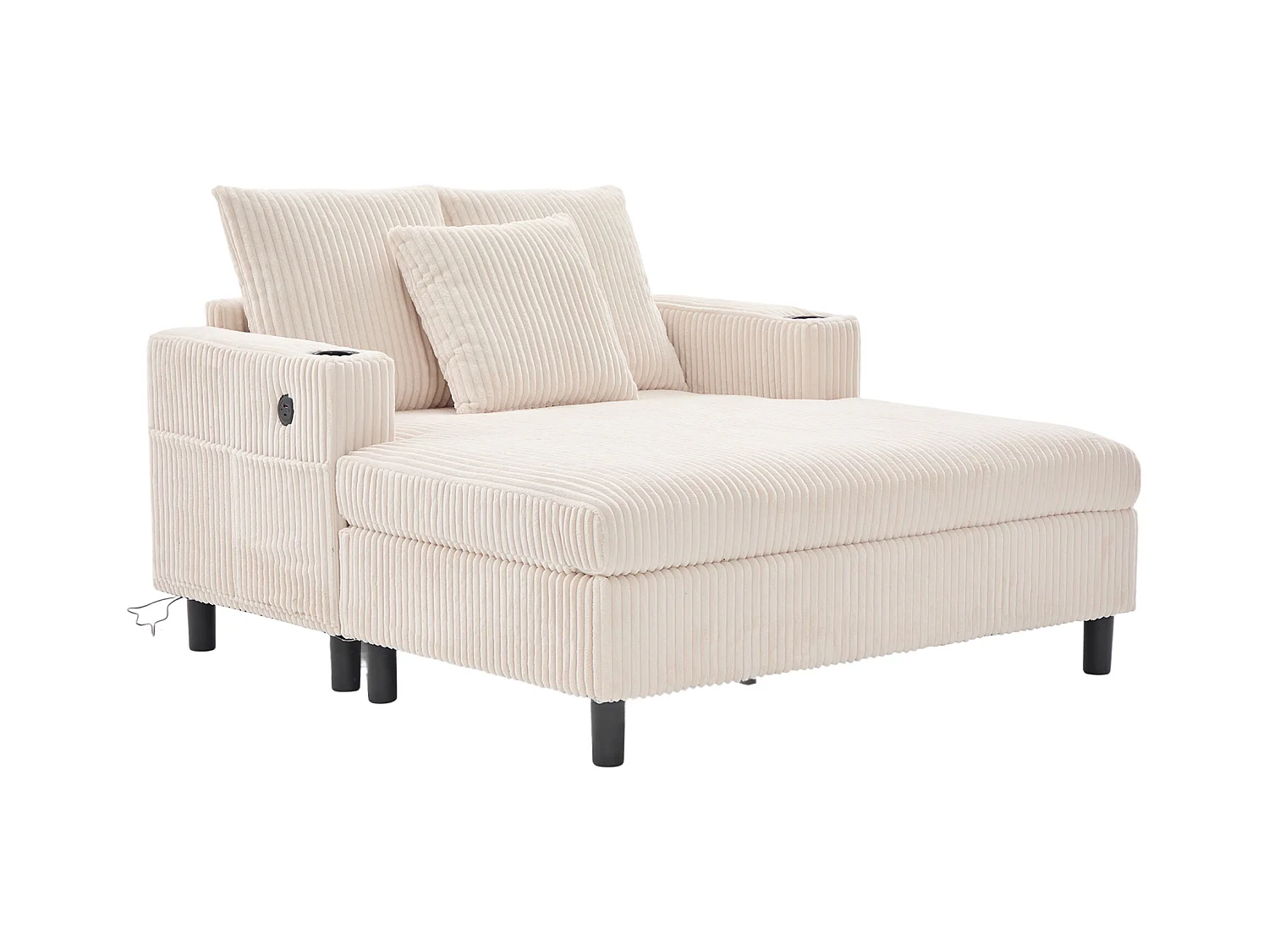 Beiges 1-Sitzer-Sofa – Ruhesessel mit seitlichen Getränkehaltern und USB-Ladeanschluss – LED-Stimmungsbeleuchtung
