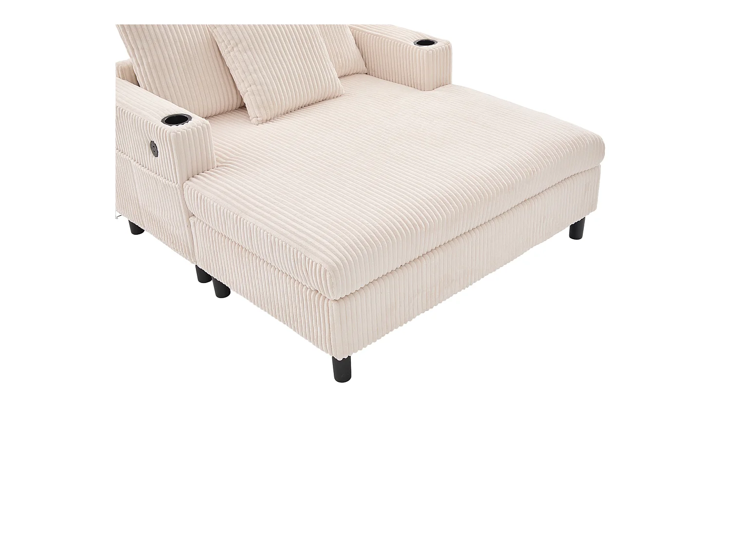 Beiges 1-Sitzer-Sofa – Ruhesessel mit seitlichen Getränkehaltern und USB-Ladeanschluss – LED-Stimmungsbeleuchtung