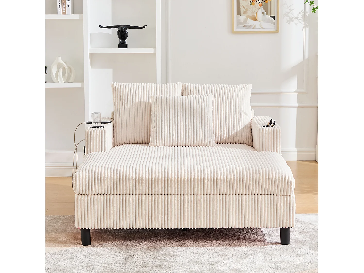 Canapé 1 place beige - Fauteuil inclinable avec porte-gobelets latéraux et port de charge USB - éclairage d'ambiance LED