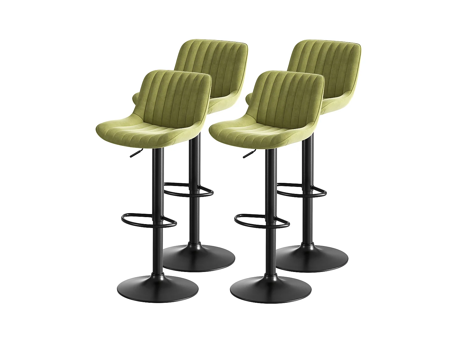 Lot de 4 tabourets de bar pivotants - hauteur réglable et pivotant à 360° - velours vert