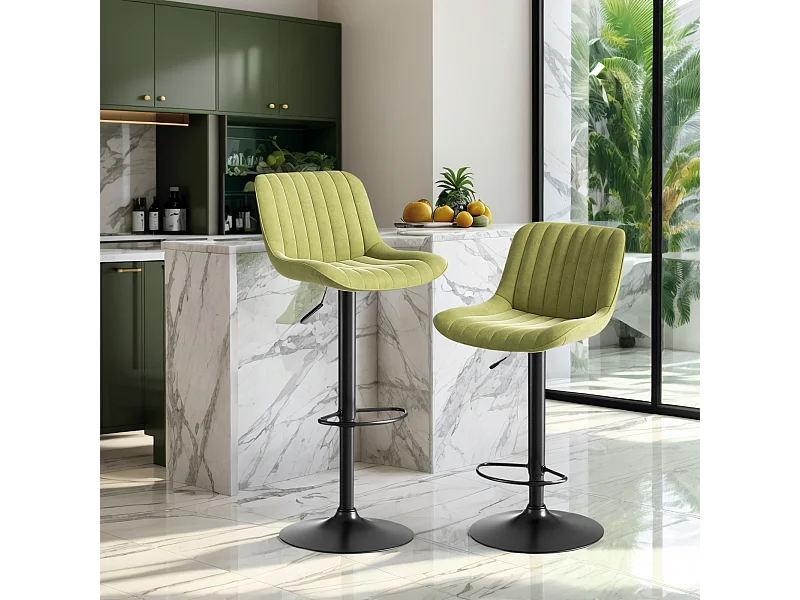 Set di 4 sgabelli da bar girevoli - altezza regolabile e girevole a 360° - velluto verde
