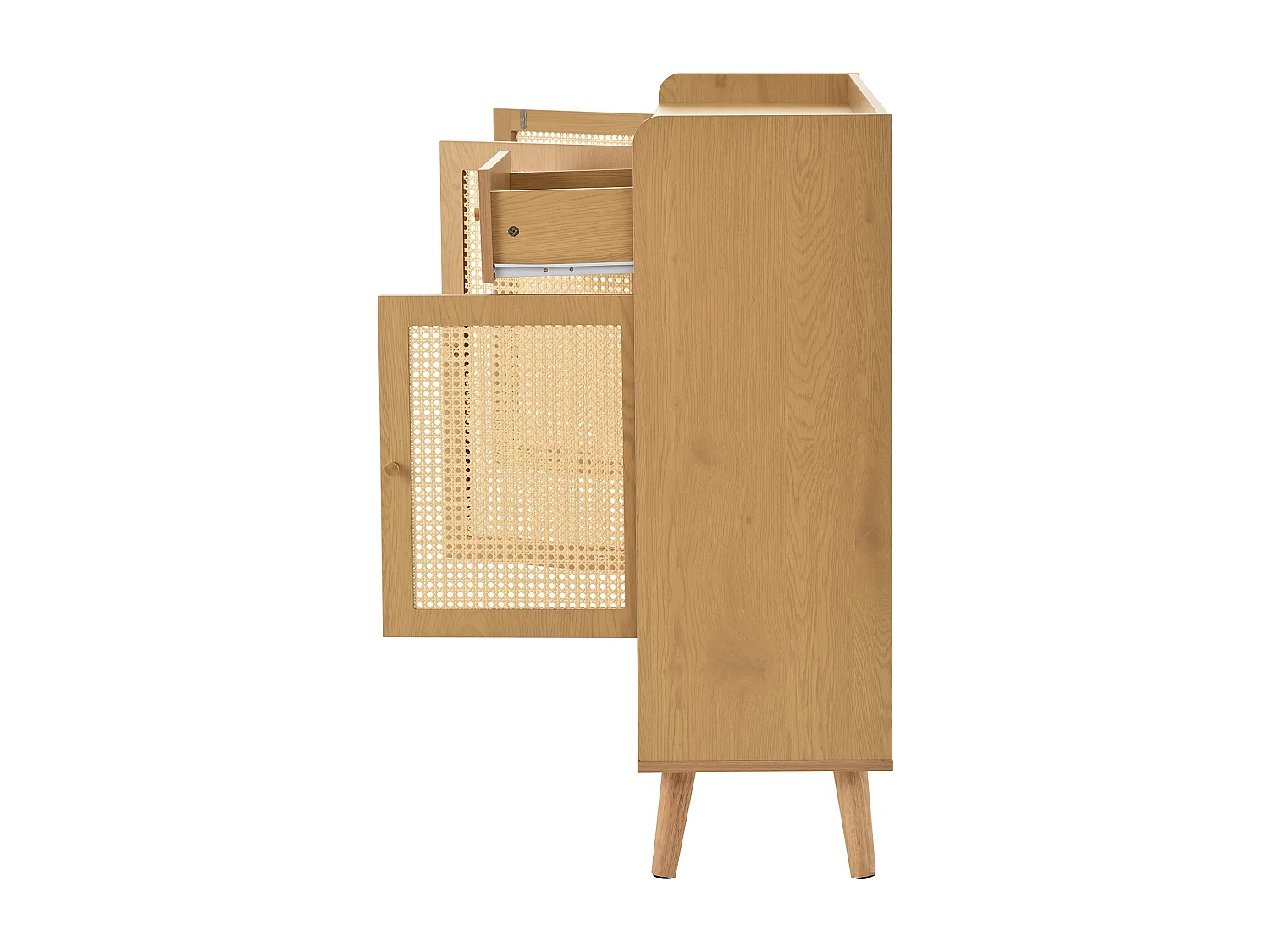 Meuble à chaussures en bois avec 3 portes et 1 tiroir - Meuble à chaussures avec poignées en métal et pieds en bois massif - rangement ouvert