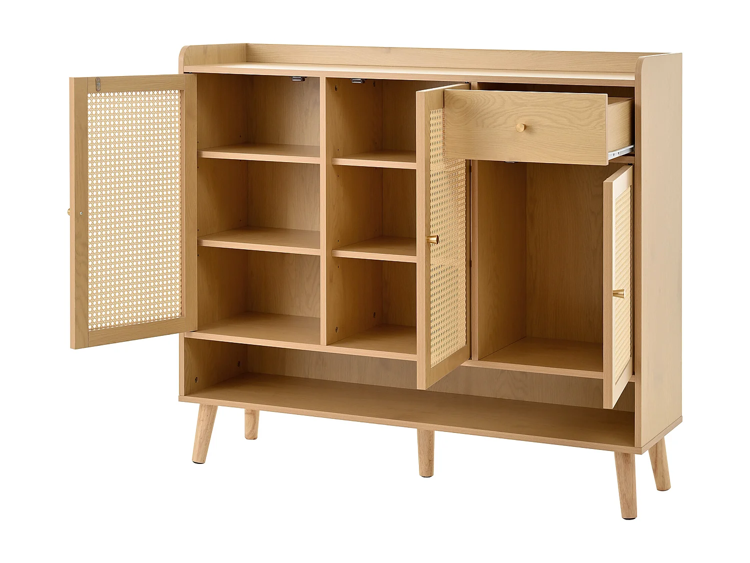 Meuble à chaussures en bois avec 3 portes et 1 tiroir - Meuble à chaussures avec poignées en métal et pieds en bois massif - rangement ouvert