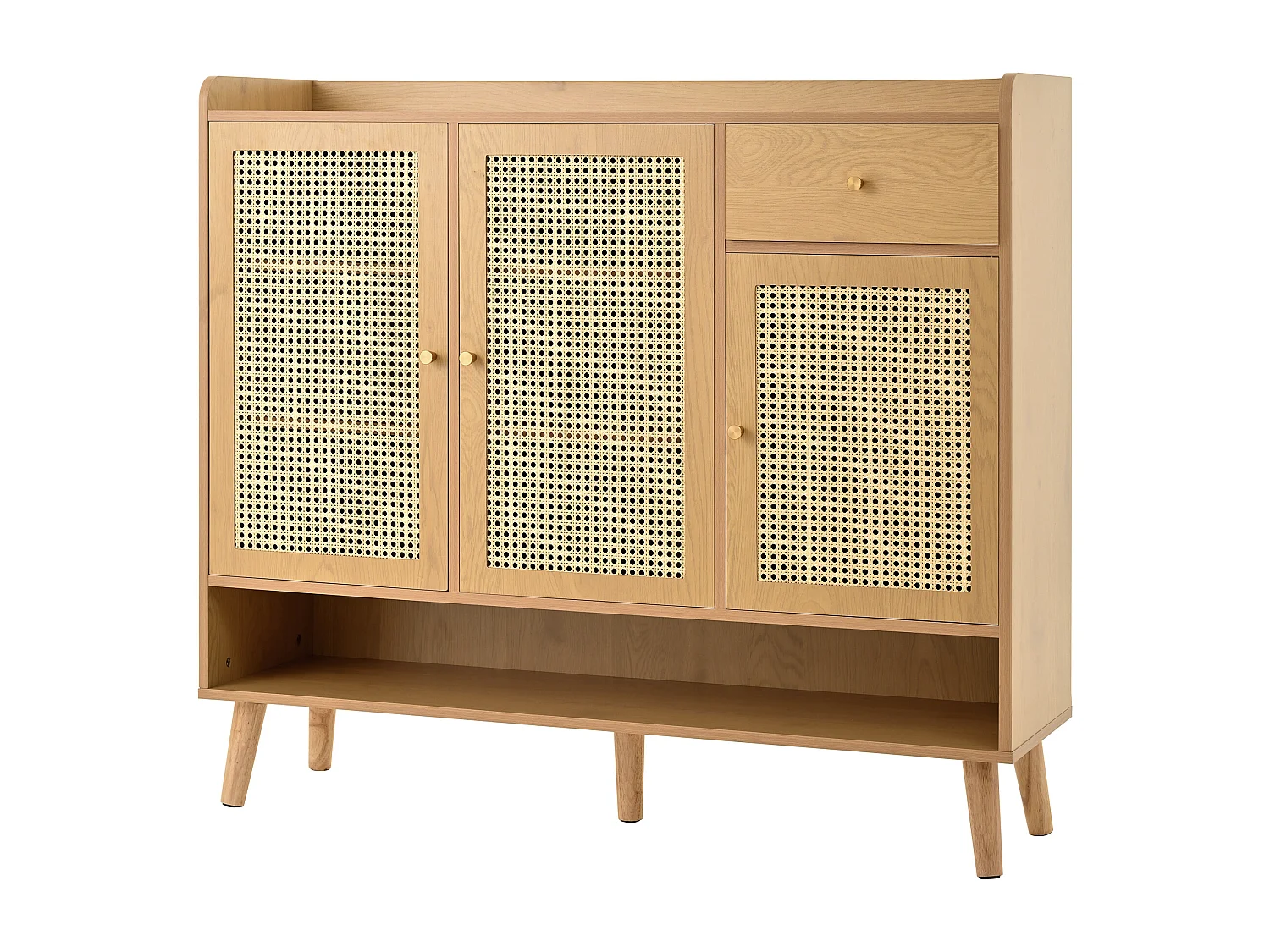 Meuble à chaussures en bois avec 3 portes et 1 tiroir - Meuble à chaussures avec poignées en métal et pieds en bois massif - rangement ouvert