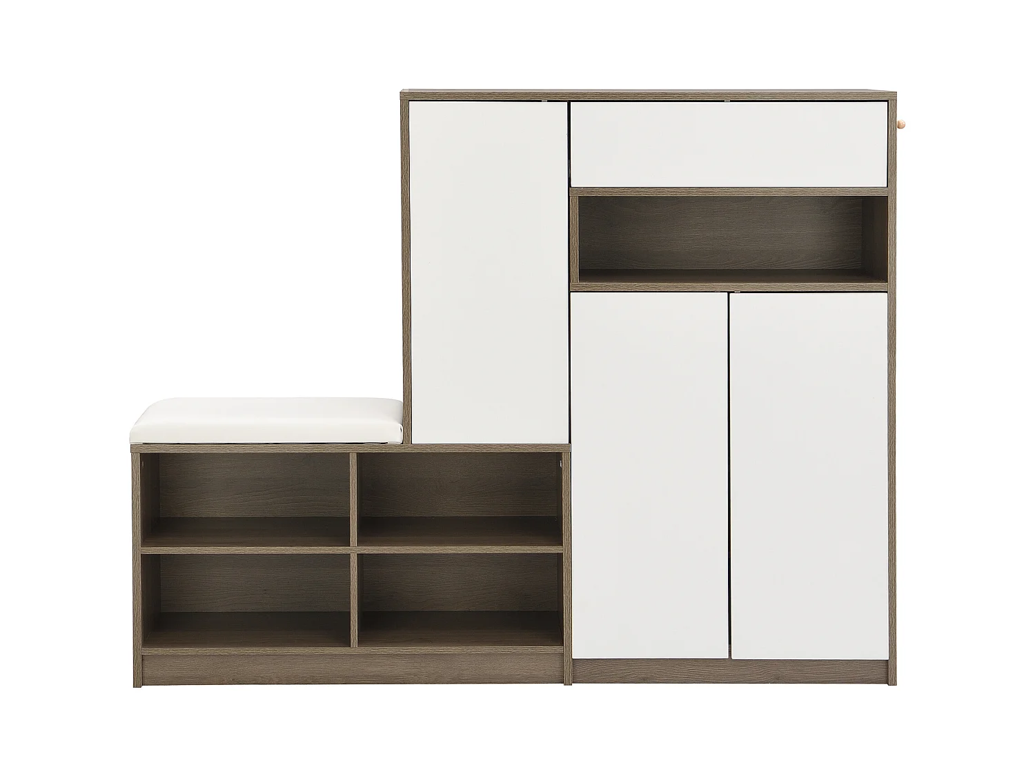 Meuble à chaussures avec assise rembourrée - Meuble à chaussures 3 portes et 1 tiroir - rangement ouvert - blanc et bois