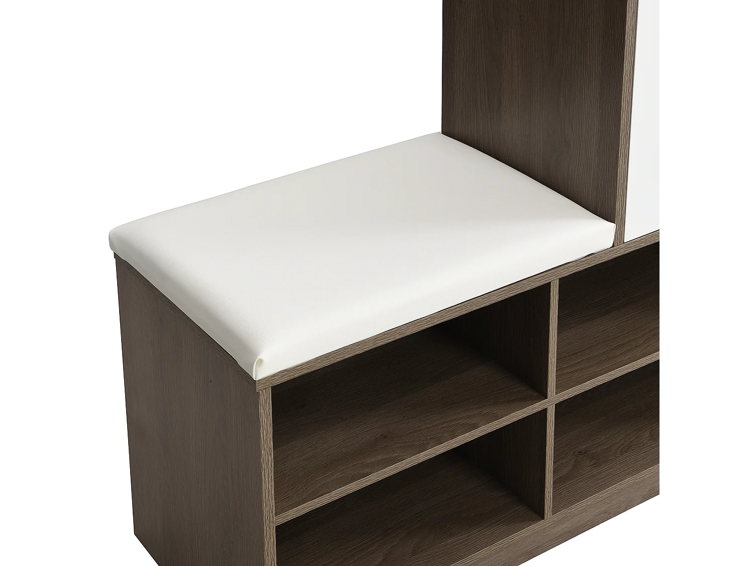 Meuble à chaussures avec assise rembourrée - Meuble à chaussures 3 portes et 1 tiroir - rangement ouvert - blanc et bois