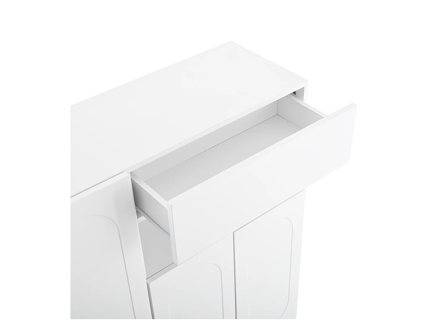 Schuhschrank mit gepolsterter Sitzfläche – 3-türiger Schuhschrank mit 1 Schublade – offene Aufbewahrung – weiß