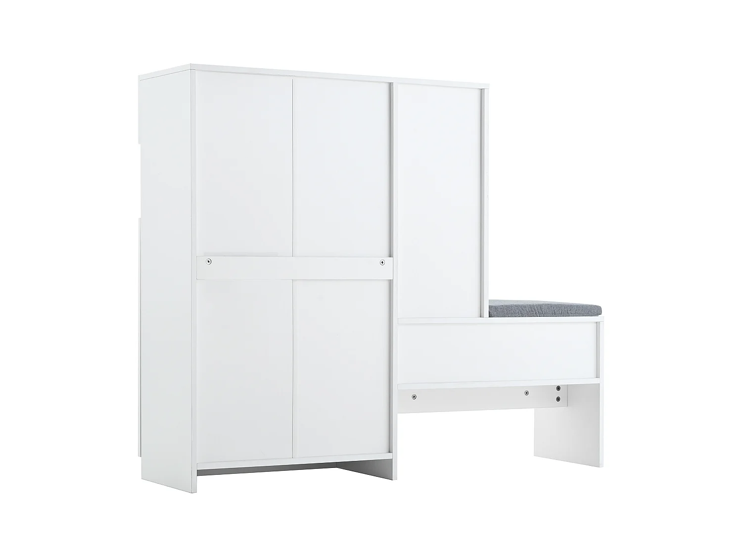 Schuhschrank mit gepolsterter Sitzfläche – 3-türiger Schuhschrank mit 1 Schublade – offene Aufbewahrung – weiß