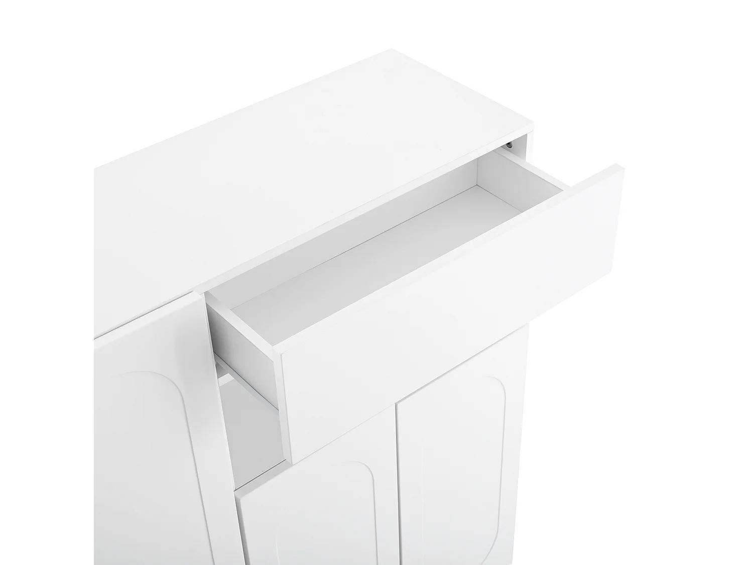 Schoenenkast met gestoffeerde zitting - 3-deurs, 1-lade schoenenkast - open opbergruimte - wit