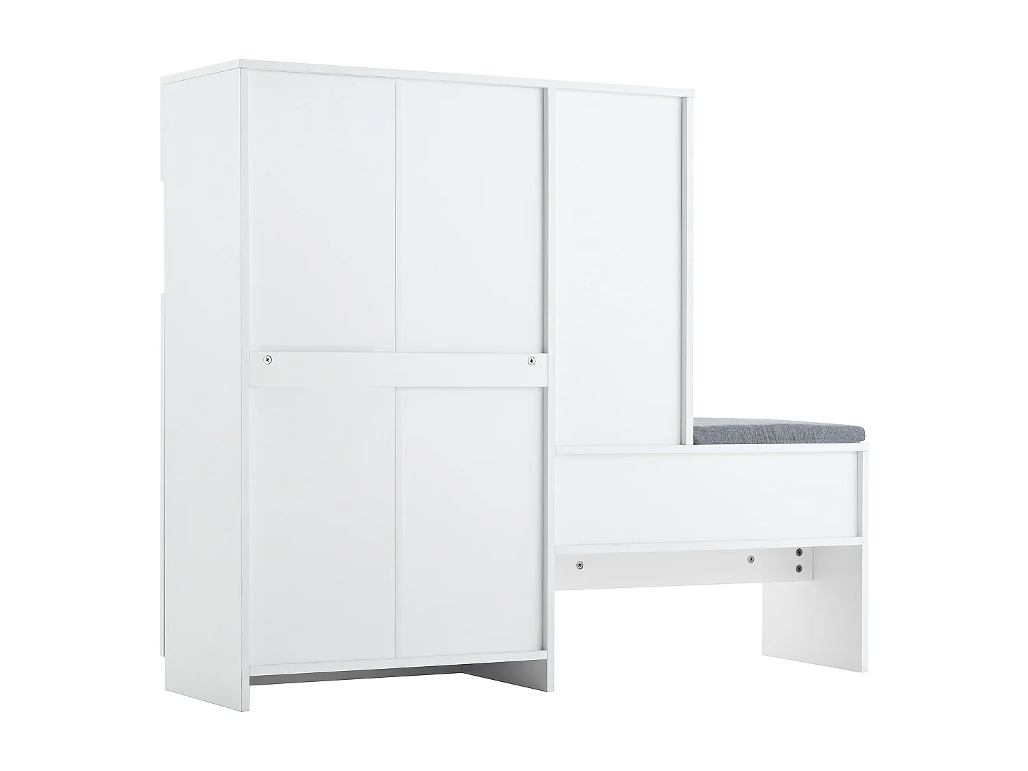 Schoenenkast met gestoffeerde zitting - 3-deurs, 1-lade schoenenkast - open opbergruimte - wit