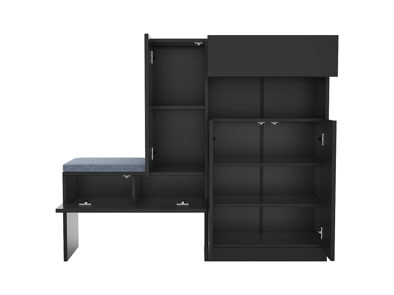 Meuble à chaussures avec assise rembourrée - Meuble à chaussures 3 portes et 1 tiroir - rangement ouvert - noir