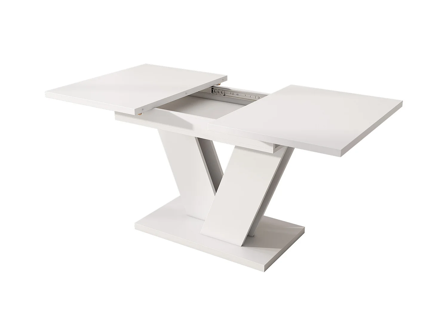 Table à manger rectangulaire blanc - Table extensible avec pieds en V - plateau rembourré