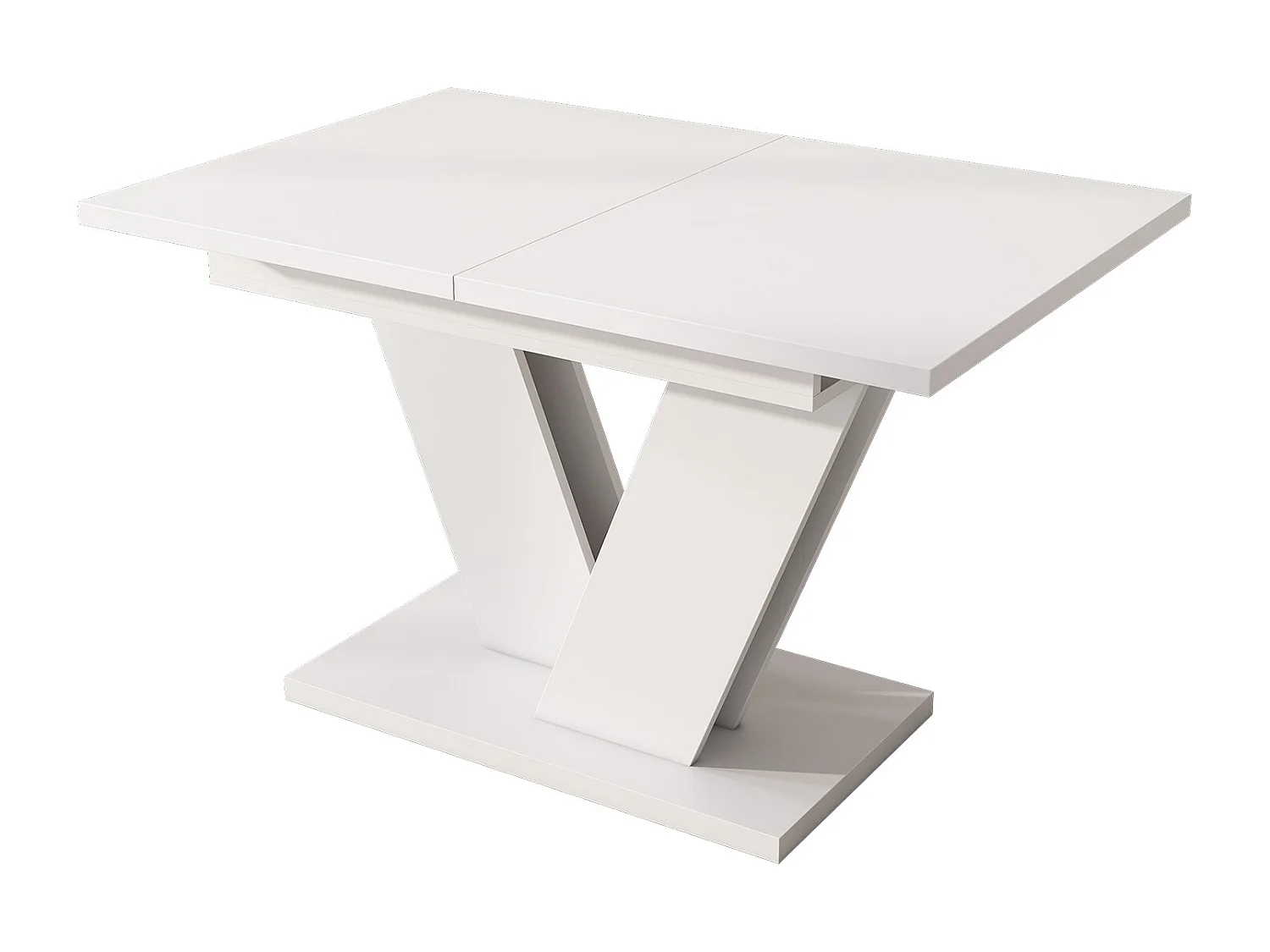 Table à manger rectangulaire blanc - Table extensible avec pieds en V - plateau rembourré