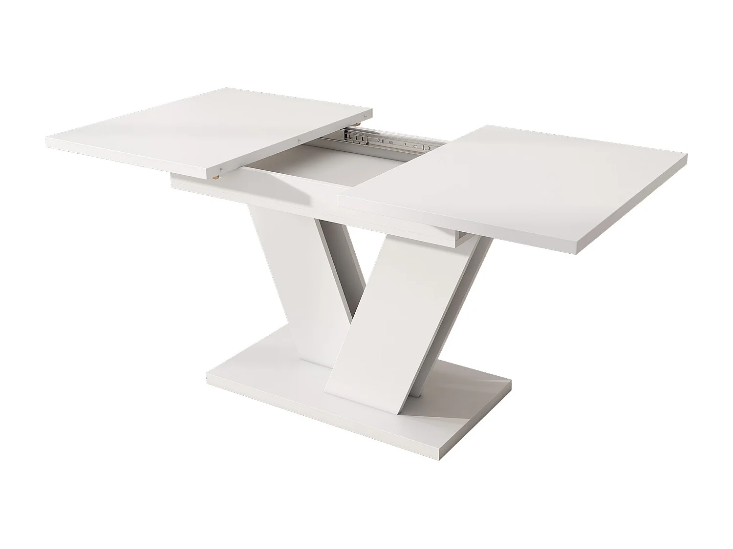 Table à manger rectangulaire blanc - Table extensible avec pieds en V - plateau rembourré